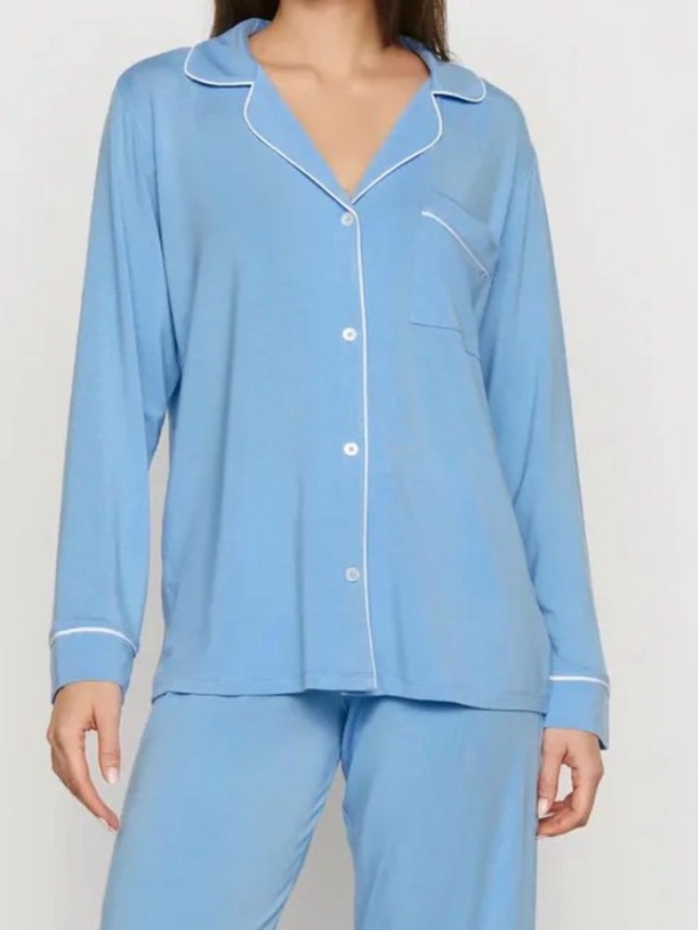 Eberjey Gisele Pajama top long sleeve summer blue, white trim